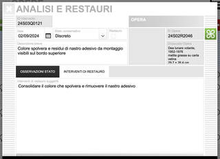 Fondazione Ignaz e Mischa Epper, Dettaglio della scheda relativa agli interventi di restauro e alle analisi sullo stato di conservazione.